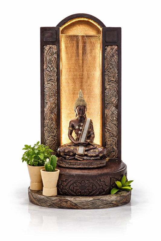 Exuberant &amp; Luxury Decor Slate Buddha 4ft Water Fountain for Home, Office, Garden Brown Color. 4ft Buddha Water Fountain for Home Decor, Fountain for Living Room